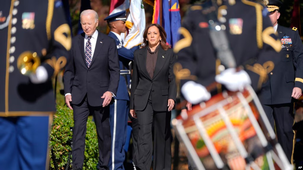 Harris appears with Biden for first time since election loss